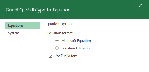 MathType-to-Equation Options